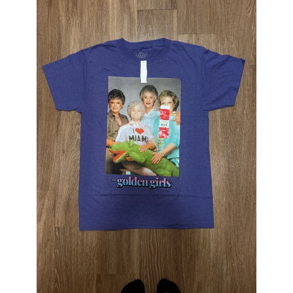 The Golden Girls Mens Graphic T-Shirt Heather Purple Miami Cast Print Small NEW